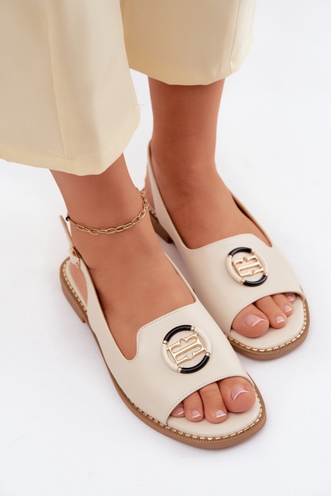 Women's Flat-Soled Sandals With Embellishment S.Barski KV61-6037 Cream