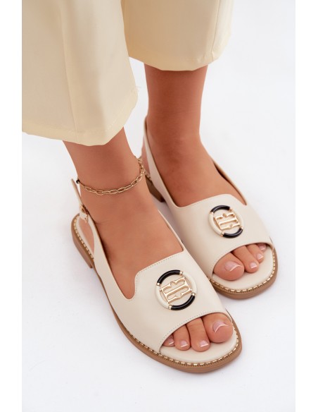 Women's Flat-Soled Sandals With Embellishment S.Barski KV61-6037 Cream