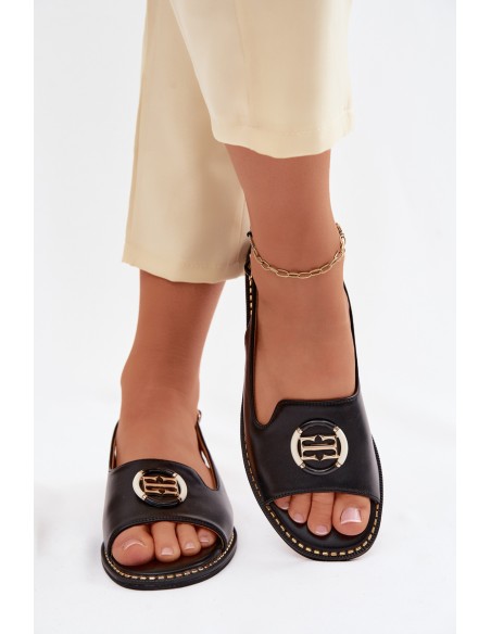 Women's Flat Heeled Sandals With Embellishment S.Barski KV61-6037 Black