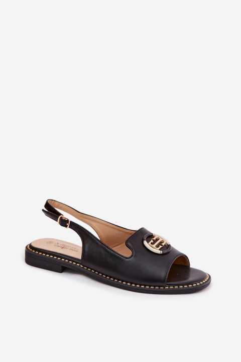 Women's Flat Heeled Sandals With Embellishment S.Barski KV61-6037 Black