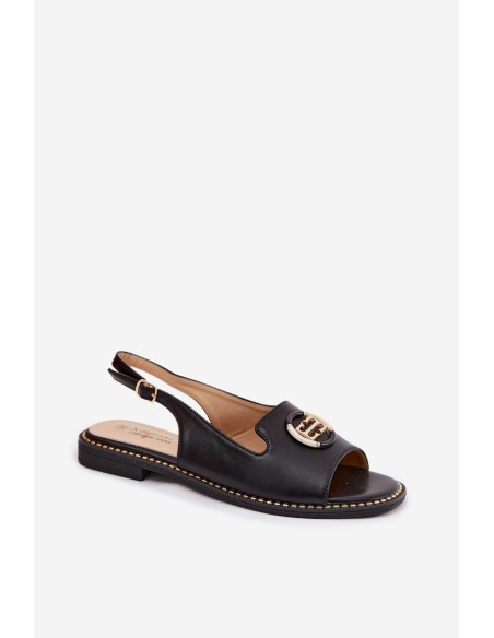 Women's Flat Heeled Sandals With Embellishment S.Barski KV61-6037 Black