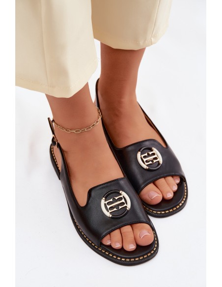 Women's Flat Heeled Sandals With Embellishment S.Barski KV61-6037 Black