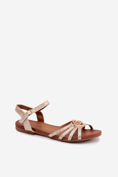 Women's Flat Sandals With Straps And Decoration S.Barski KV61-6056 Gold 2