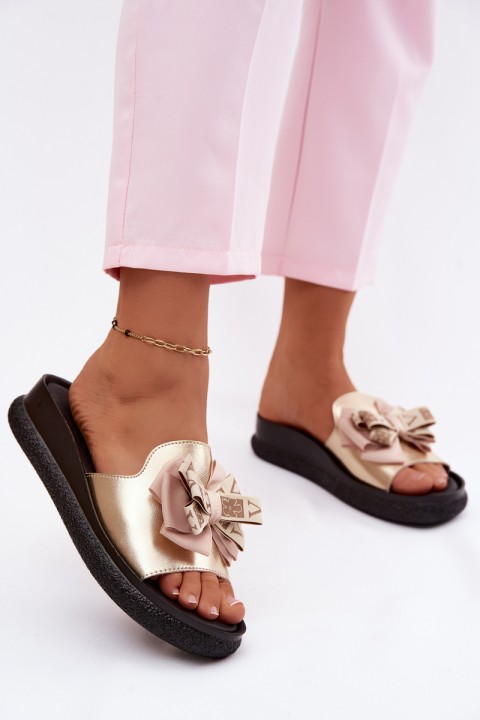 Women's Genuine Leather Sandals Bow S.Barski KV61-6061 Gold