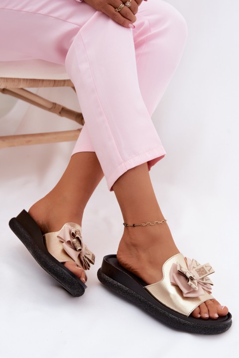 Women's Genuine Leather Sandals Bow S.Barski KV61-6061 Gold