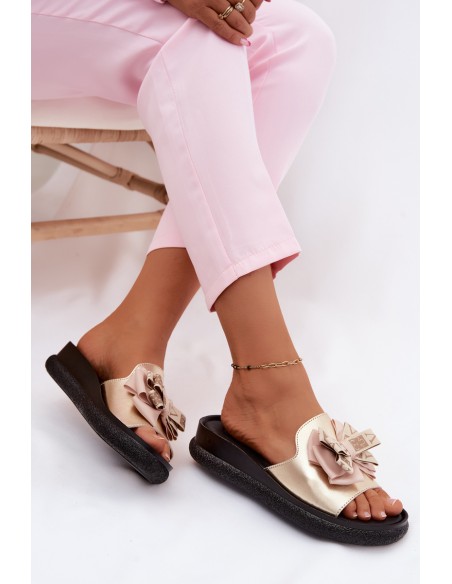 Women's Genuine Leather Sandals Bow S.Barski KV61-6061 Gold