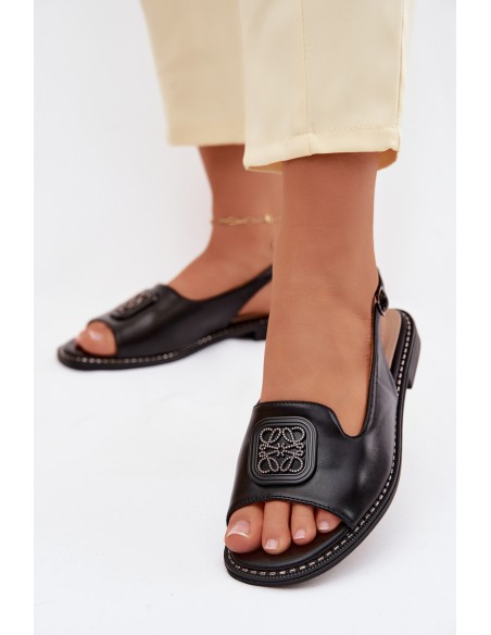 Women's Flat-Heeled Sandals With Decoration S.Barski KV61-6016 Black