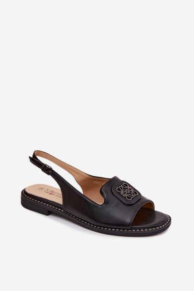 Women's Flat-Heeled Sandals With Decoration S.Barski KV61-6016 Black 2