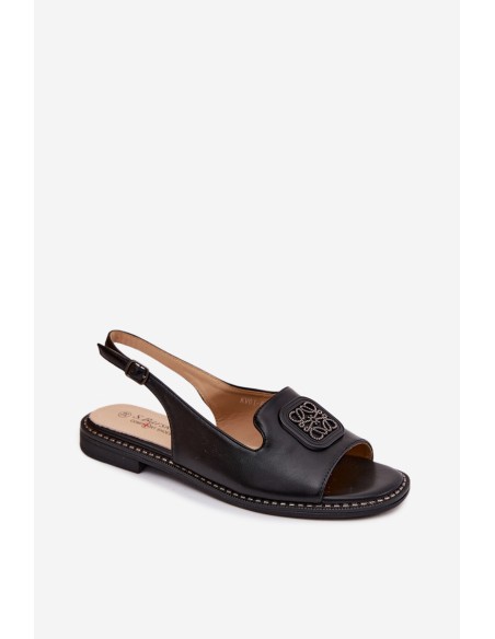 Women's Flat-Heeled Sandals With Decoration S.Barski KV61-6016 Black