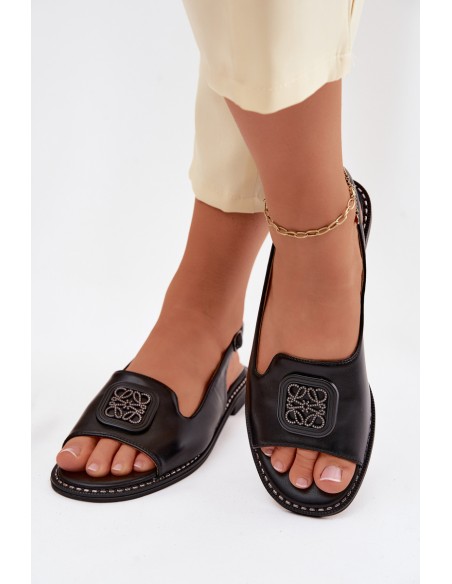 Women's Flat-Heeled Sandals With Decoration S.Barski KV61-6016 Black