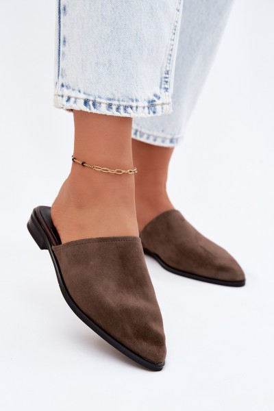 Leather Suede Women's Mules Flat D&A JC61-1004 Khaki