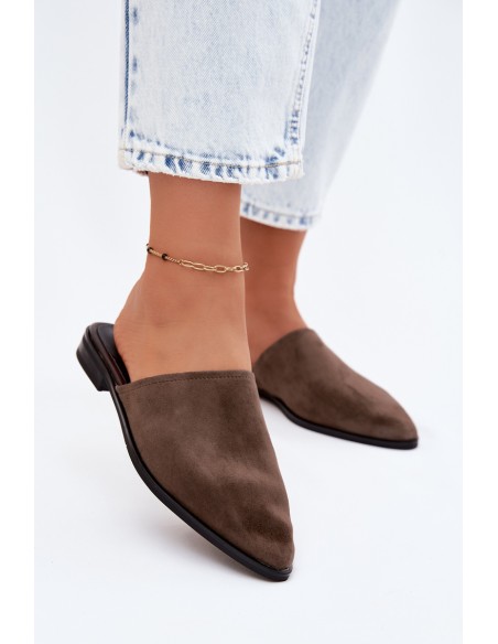 Leather Suede Women's Mules Flat D&A JC61-1004 Khaki