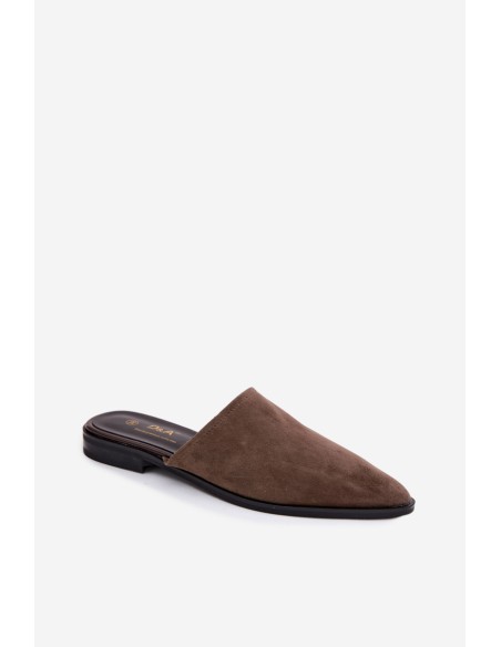 Leather Suede Women's Mules Flat D&A JC61-1004 Khaki