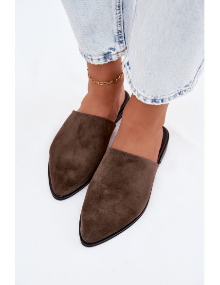 Leather Suede Women's Mules Flat D&A JC61-1004 Khaki