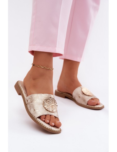 Women's Flat Sandals With Decorative Detail Flat Heel KV61-6034 Gold
