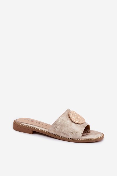 Women's Flat Sandals With Decorative Detail Flat Heel KV61-6034 Gold 2