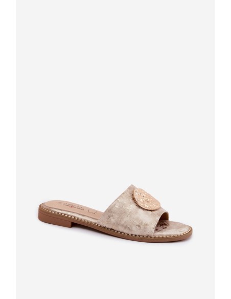 Women's Flat Sandals With Decorative Detail Flat Heel KV61-6034 Gold