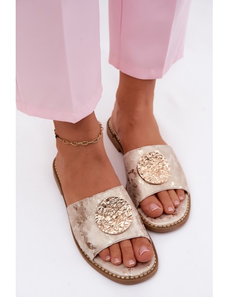 Women's Flat Sandals With Decorative Detail Flat Heel KV61-6034 Gold