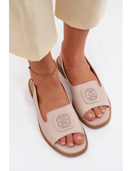 Leather Women's Flat Sandals With Ornament S.Barski KV61-6018 Nude