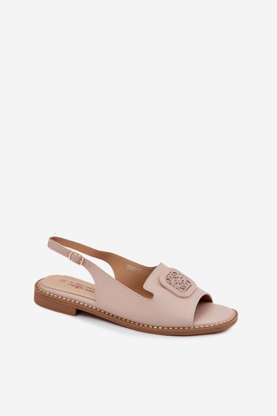 Leather Women's Flat Sandals With Ornament S.Barski KV61-6018 Nude 2