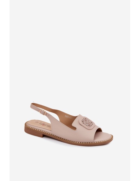 Leather Women's Flat Sandals With Ornament S.Barski KV61-6018 Nude