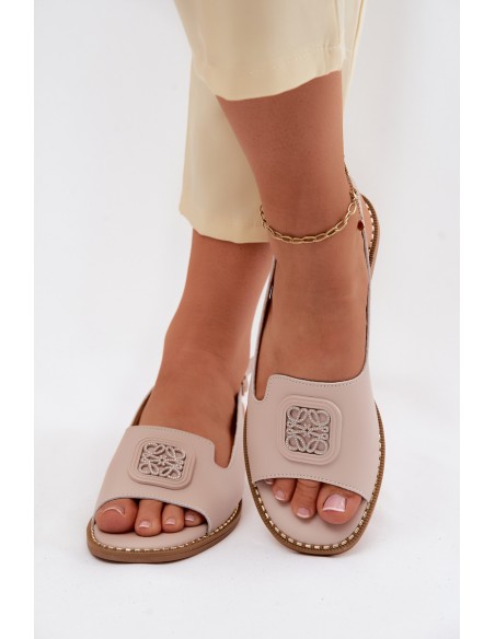 Leather Women's Flat Sandals With Ornament S.Barski KV61-6018 Nude