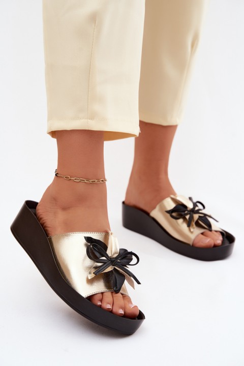 Leather Women's Slippers With Embellishment S.Barski KV61-6044 Gold