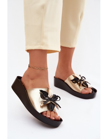 Leather Women's Slippers With Embellishment S.Barski KV61-6044 Gold