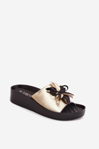 Leather Women's Slippers With Embellishment S.Barski KV61-6044 Gold 2