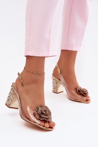 Transparent Block Heel Sandals With Crystals D&A MR61-9013 Gold