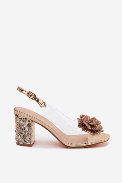 Transparent Block Heel Sandals With Crystals D&A MR61-9013 Gold 2