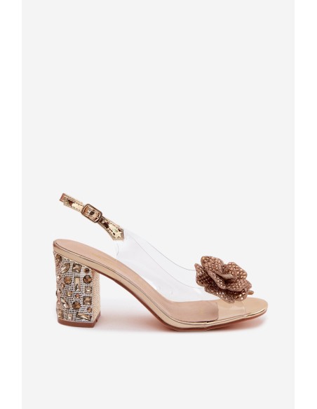 Transparent Block Heel Sandals With Crystals D&A MR61-9013 Gold