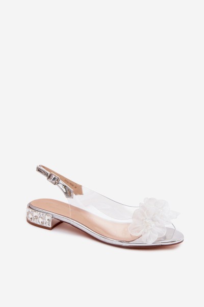 Transparent Sandals with Crystals and Mesh Flowers D&A MR61-9006 Silver 2