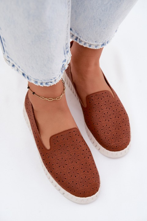 Women's Openwork Slip-On Shoes Camel Salty