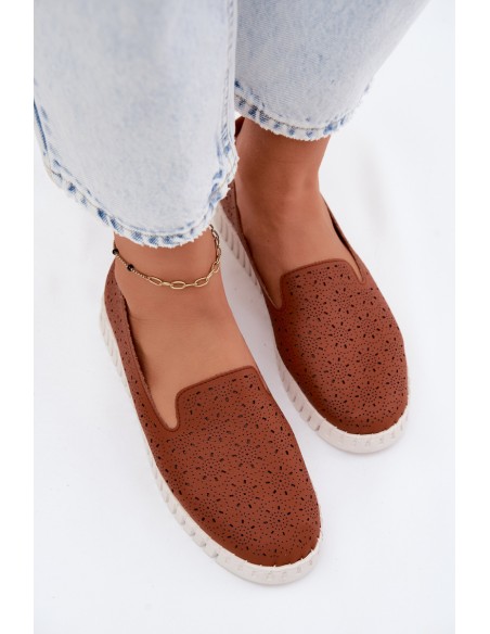 Women's Openwork Slip-On Shoes Camel Salty