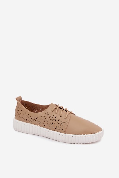 Women's Perforated Lace-up Shoes Dark Beige Pearla 2