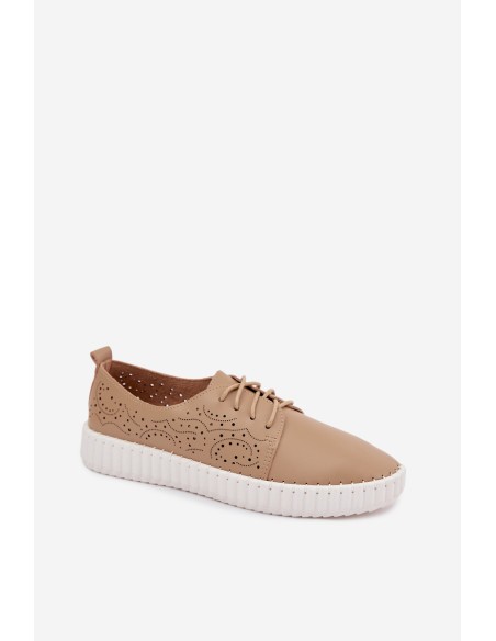 Women's Perforated Lace-up Shoes Dark Beige Pearla