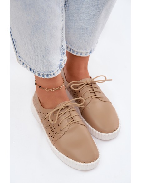 Women's Perforated Lace-up Shoes Dark Beige Pearla