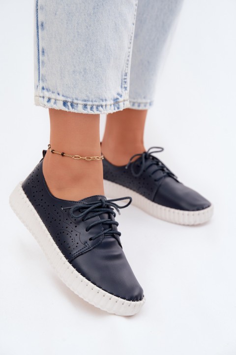 Women's Openwork Sneakers with Laces Dark Blue Pearla