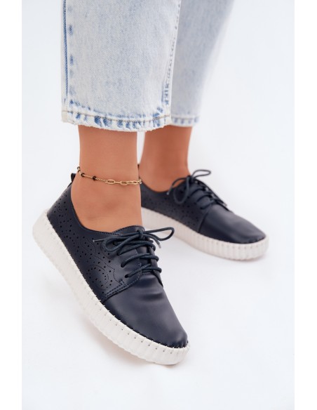 Women's Openwork Sneakers with Laces Dark Blue Pearla