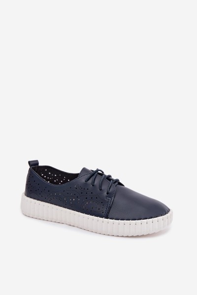Women's Openwork Sneakers with Laces Dark Blue Pearla 2