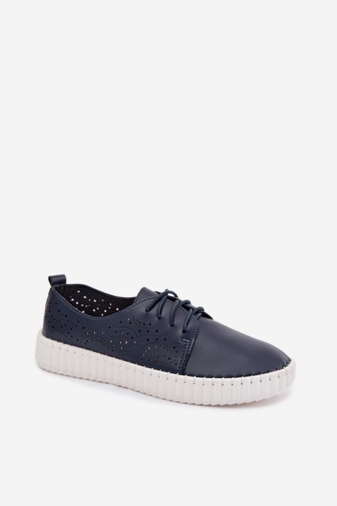Women's Openwork Sneakers with Laces Dark Blue Pearla