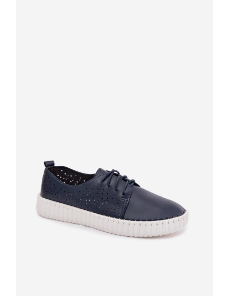 Women's Openwork Sneakers with Laces Dark Blue Pearla