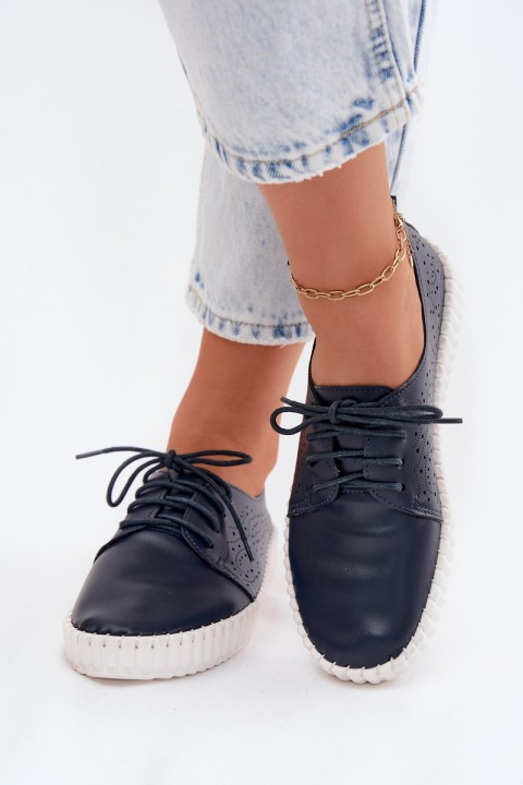 Women's Openwork Sneakers with Laces Dark Blue Pearla