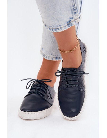 Women's Openwork Sneakers with Laces Dark Blue Pearla