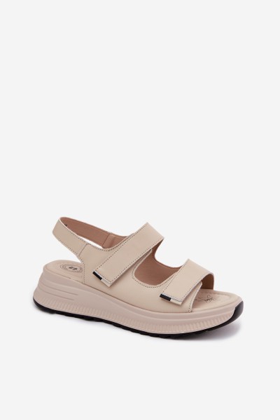 Leather Women's Platform Sandals With Velcro Beige Jemela 2