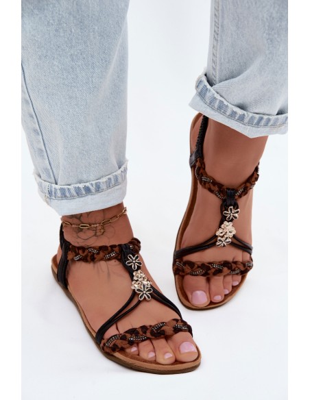Women's Sandals With Buckles And Woven Straps Black Panther Print Harleen