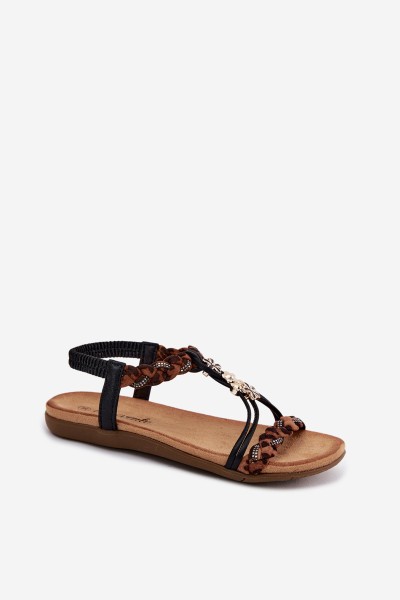 Women's Sandals With Buckles And Woven Straps Black Panther Print Harleen 2