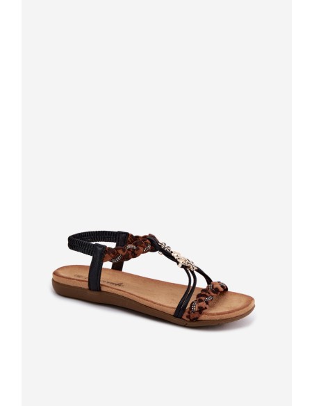 Women's Sandals With Buckles And Woven Straps Black Panther Print Harleen