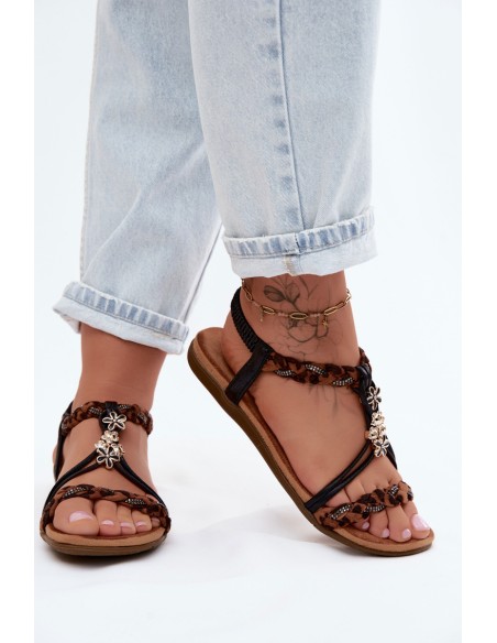 Women's Sandals With Buckles And Woven Straps Black Panther Print Harleen